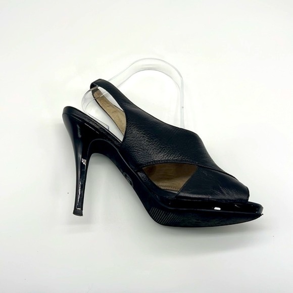 Michael Kors - Black & Patent Leather High Heels With Slingback Open Toe Size 9 - Picture 13 of 16